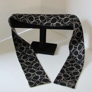 Coach Signature "Kissing C's" silk Twilly; reversible black to ombre ivory/grey